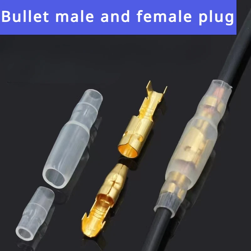 10/25Sets 4.0 Bullet Terminal Car Wire Connector Diameter 4mm Male + Female Terminal + Insulating Shell Cold Pressed Terminal