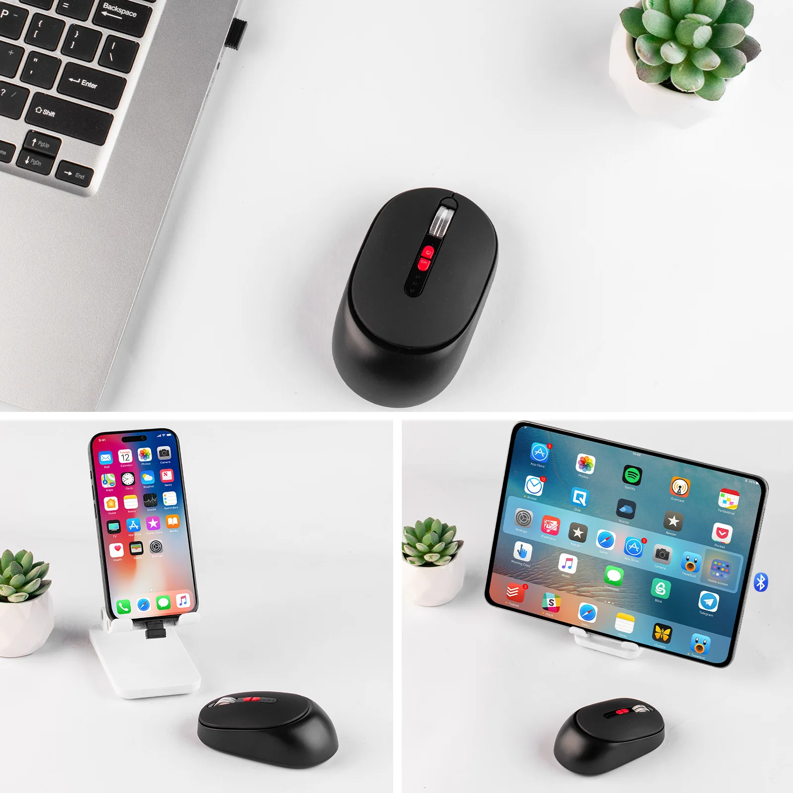

Tri-mode Mouse Recharegable 2 Receivers Bluetooth Power Reminder Desk Button Click To Switch Modes Mini Office Use Mause