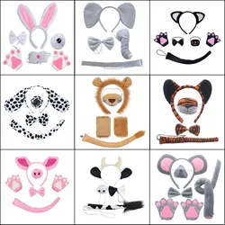 Umorden Child Adult Animals Elephant Pig Lion Tiger Dalmatian Mouse Milk Cow Bunny Costume Accessories Ears Nose Tail Gloves Set