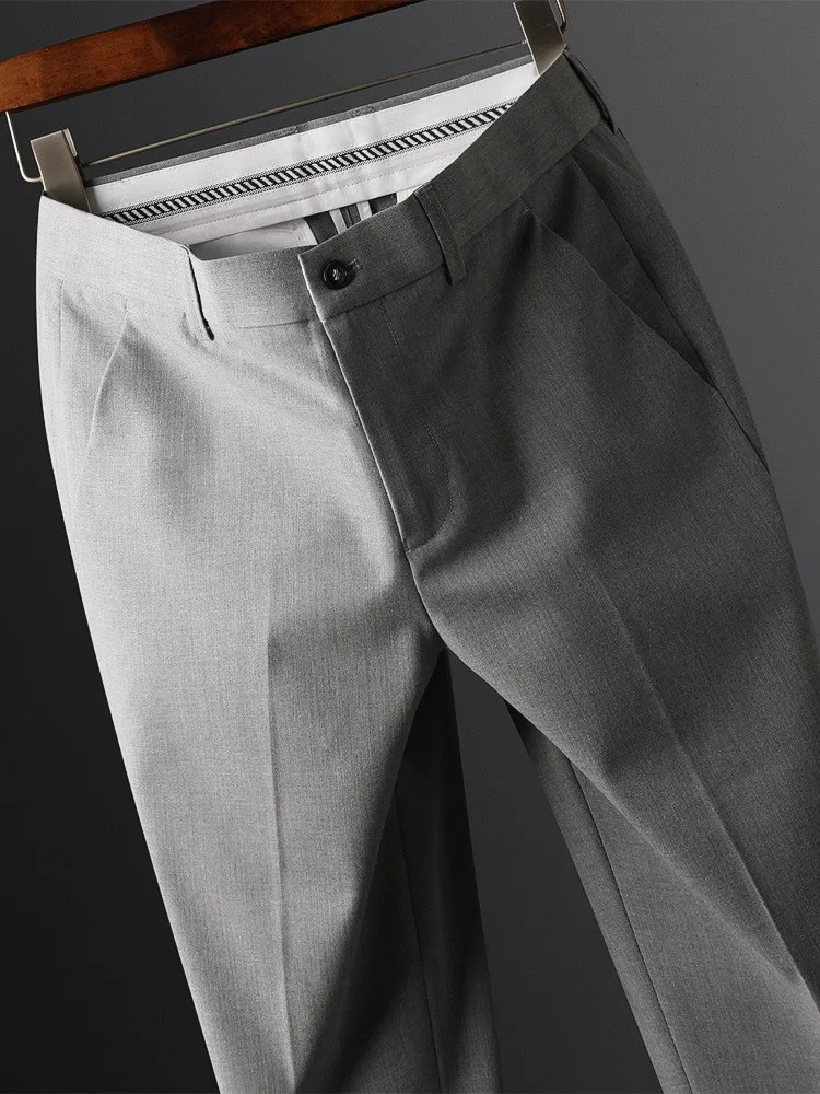 

Мужские брюки из шелка премиум-класса, не мнущиеся, весна-осень, 9/10 длины, приталенные, прямые, повседневные