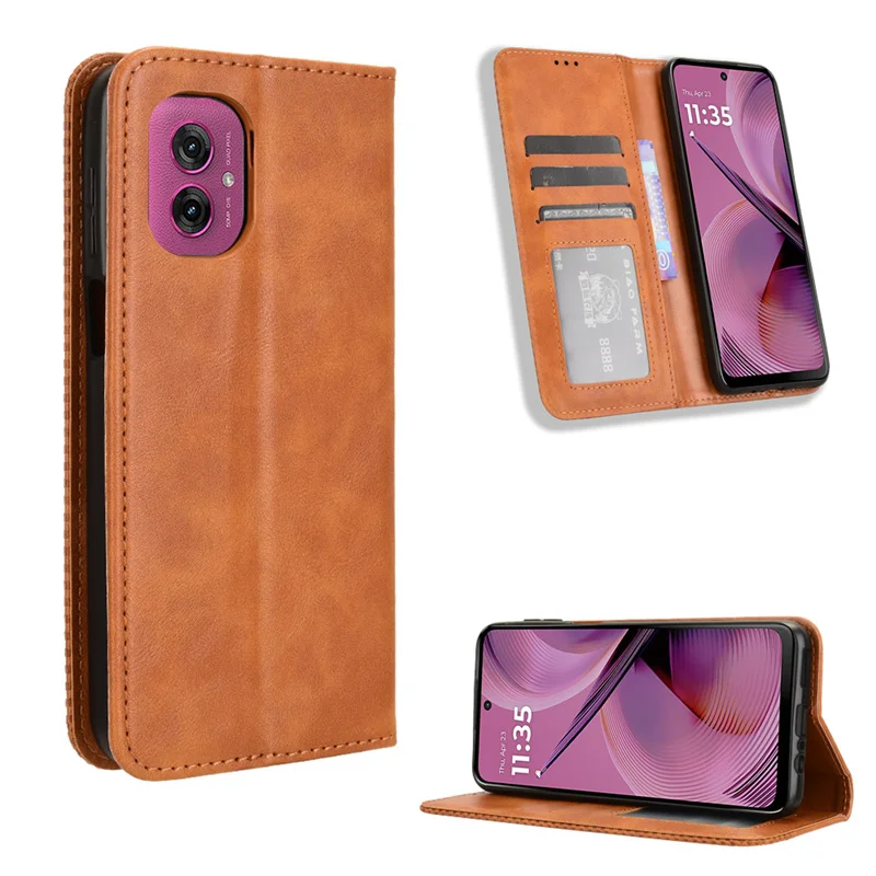 Capa de telefone de couro retrô auto-anexante, capa de carteira magnética, flip case para moto g55, 5g, 2022