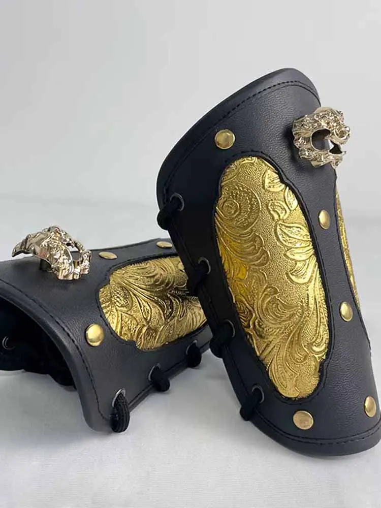Protège-poignets Hanfu pour hommes et enfants, armure en cuir doré, protège-bras rétro chinois, marron doré, accessoires Hanfu, protège-bras de chasse pour femmes