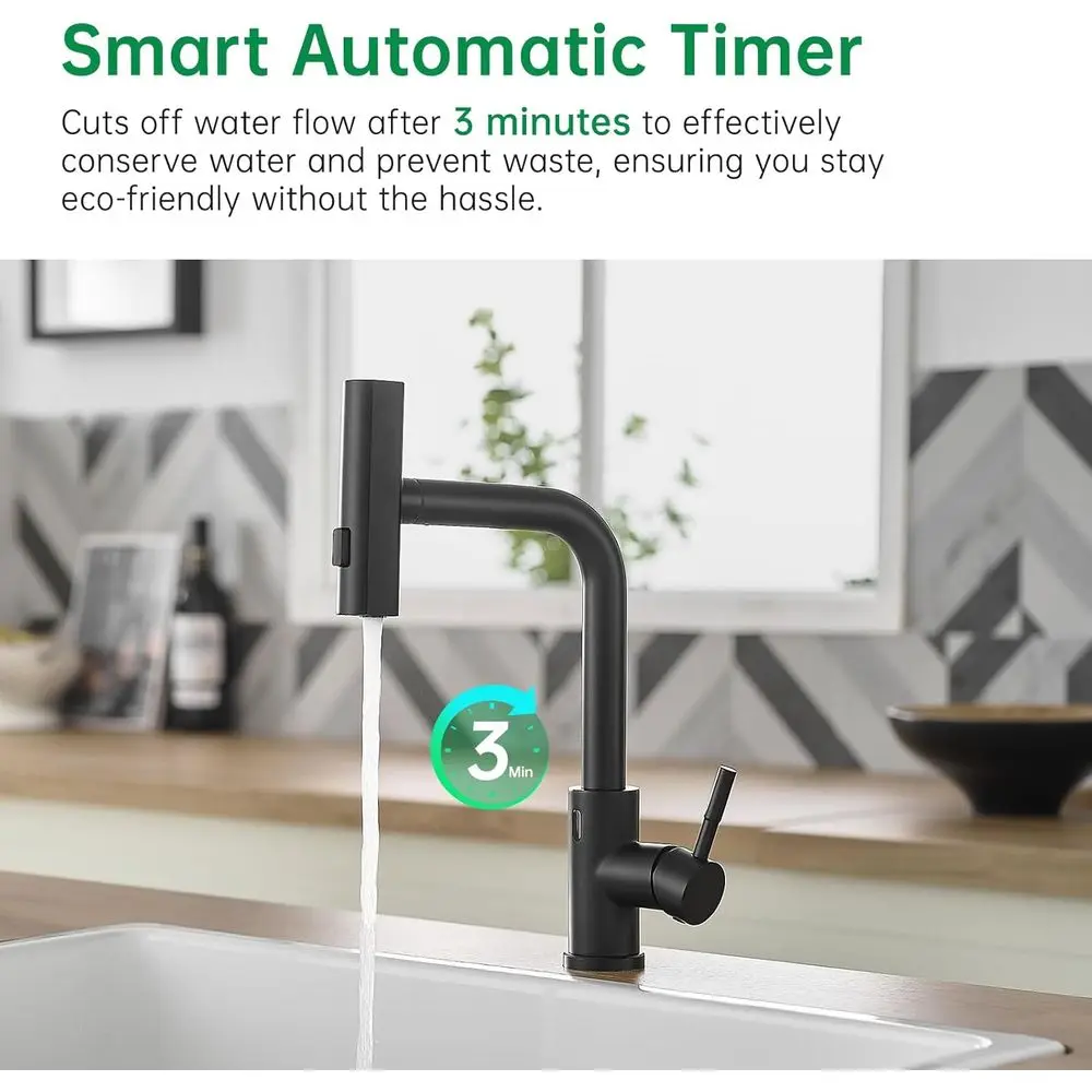 Torneira de cozinha com spray removível com alça única ativada por movimento em preto fosco