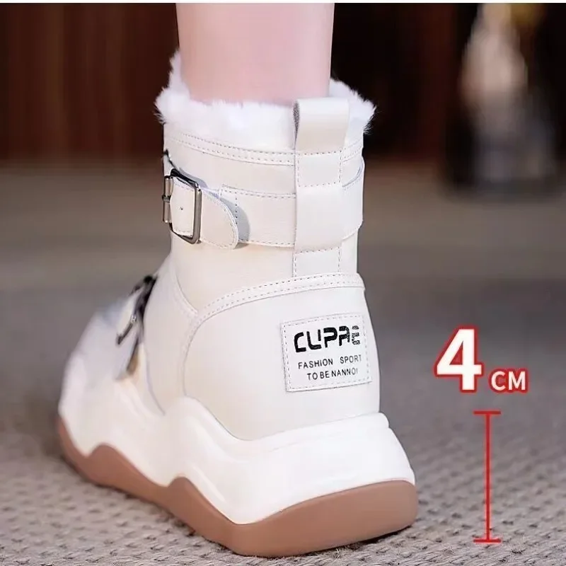 PU Plush Padded Snow Boots Woman 2024 New Chunky Winter Shoes for Women Cotton Female Warm Fashion Ankle Lace Up Casual Booties