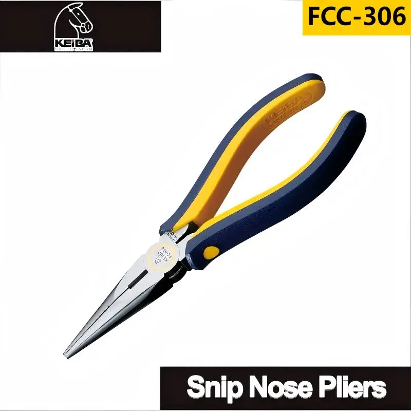 KEIBA FCC-306 150mm High-Grade Long Nose Pliers - Maruto Lloy Steel, Bullet Metal Hinge, Double-Color Grip for Electricians
