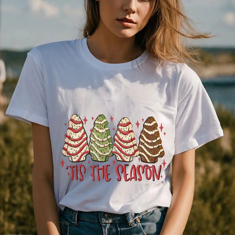 Christmas T-Shirts For Women Xmas Tis The Season Sweatshirt Christmas Cake Tree Shirt Holiday Apparel Women’s Clothing Top Tees