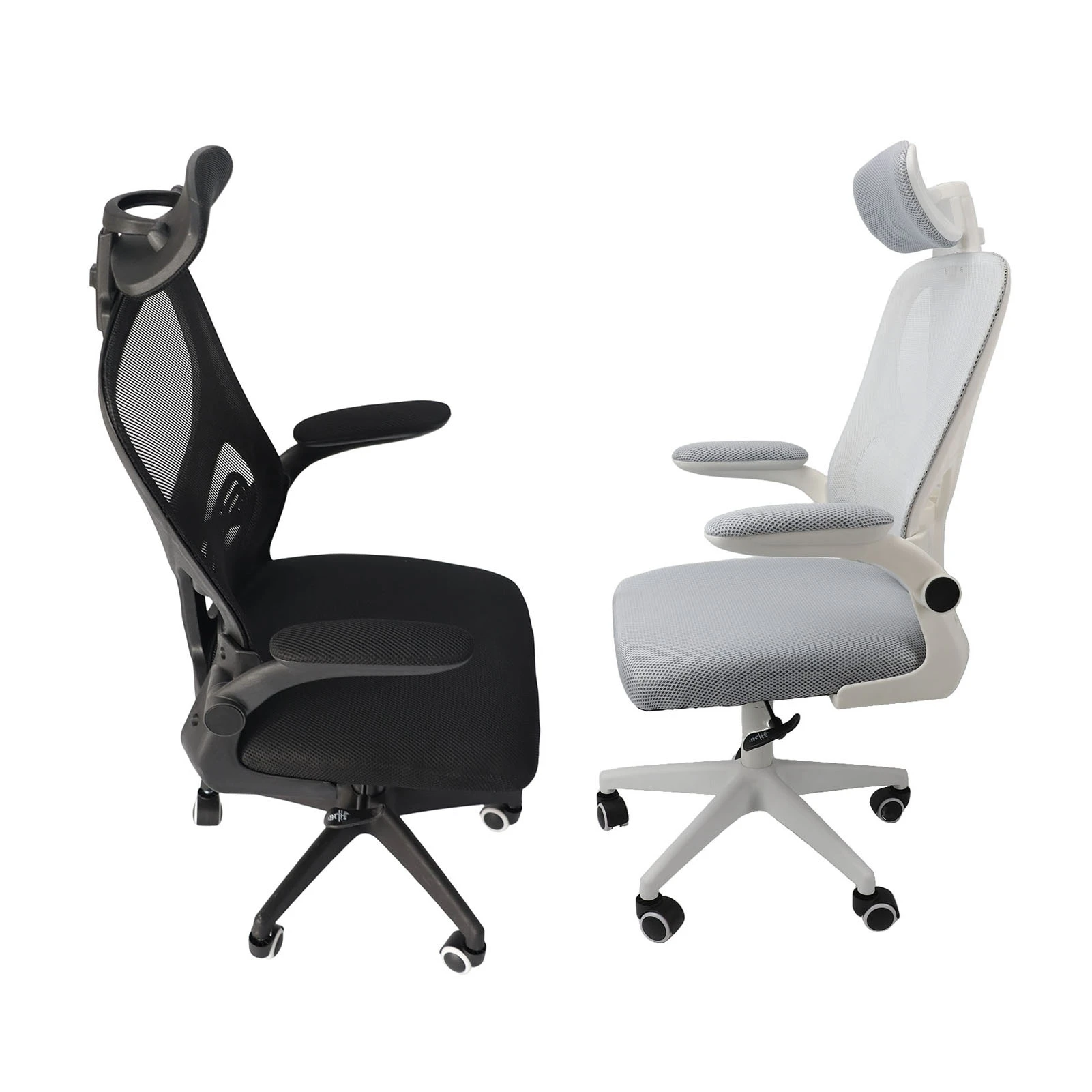 Silla de Oficina de Malla con Respaldo Alto, Soporte Lumbar, Reposacabezas, Reposabrazos Giratorios de 90 Grados, Ruedas, Silla de Juego Cómoda