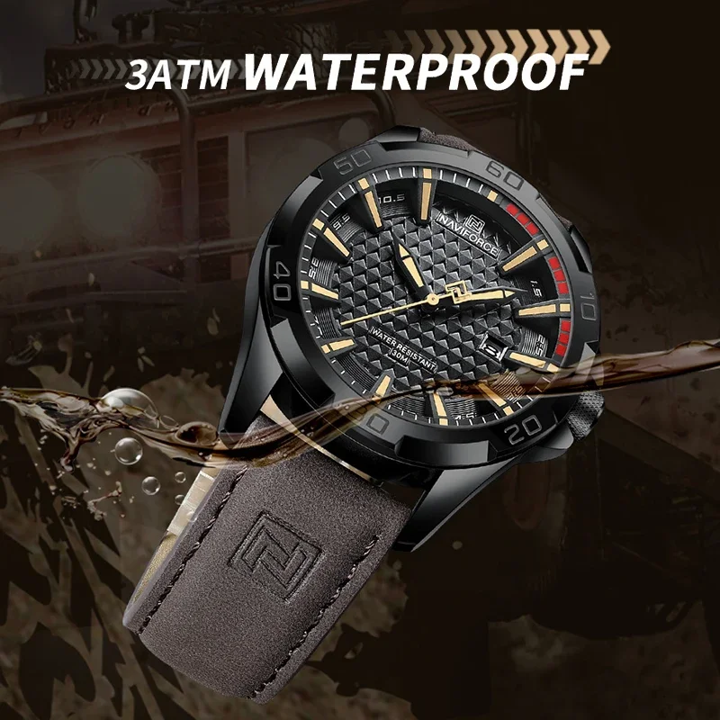 2024 NEW NAVIFORCE Men Casual Sport Military Quartz Calendar Wrist Watch for Man Leather Waterproof Male  Relogio Masculino