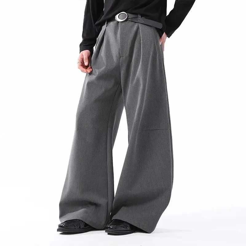 

Retro Summer Simple High-End Grey Commute Knife Edge Wide Leg Suit Pants for Men and Women Casual Trousers