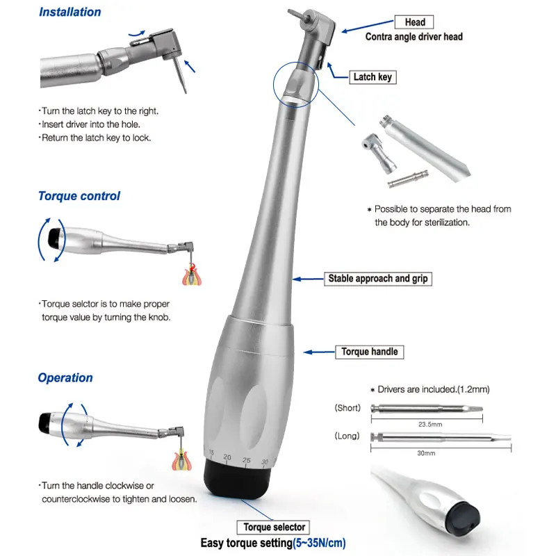 Dental Implant Torque Wrench - 5-35Ncm Surgical Handpiece with 16-Piece RA/Latch Drivers Kit, Universal Dentistry Instrument