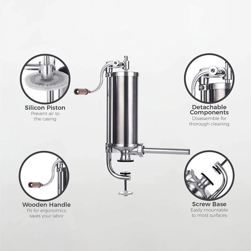 Riempitrice manuale per salsicce, 2,5 libbre/1,5 litri, strumento manuale, ripieno verticale per salsicce di carne in metallo
