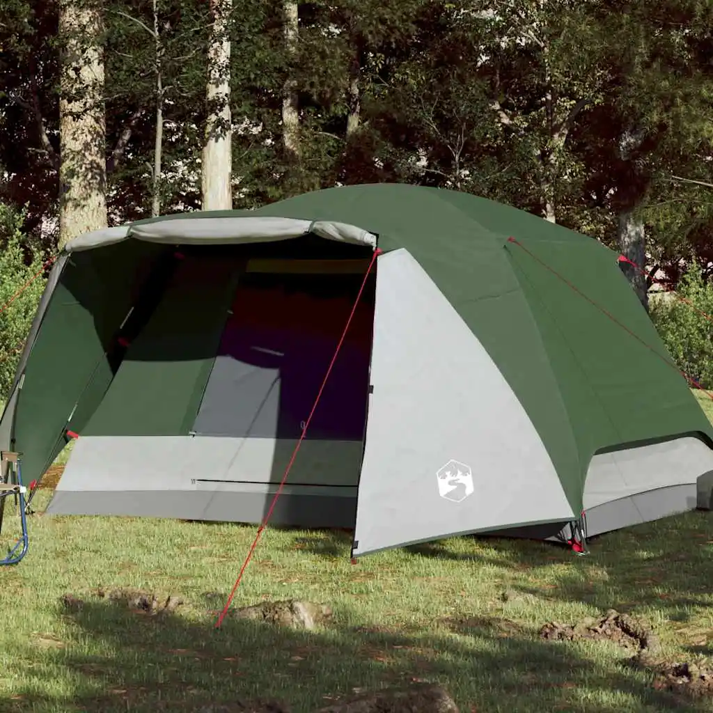 Tente de camping avec auvent, 4 personnes, verte, imperméable, équipement de camping familial portable et pliable, auvent anti-UV