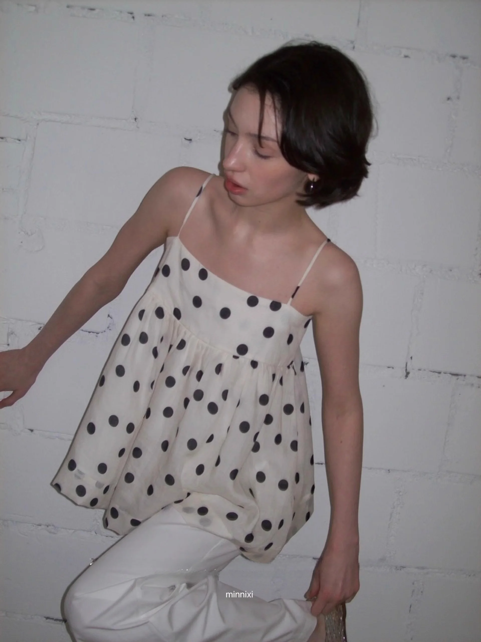 

Minnixi Original Summer 25SS Women's Loose oulder Baring Sexy Svel Vest Top Strapl Crop Top Casual Wear