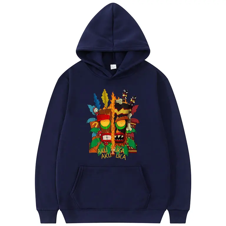 Game Crash Bandicoot Aku Uka Graphic Hoodie Men Women Casual Fleece Cotton Vintage Sweatshirt Men's Fashion Oversized Pullover