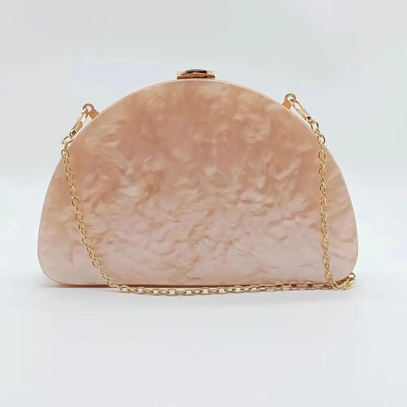 Luxury Designer Acrylic Evening Bag Fashion Semicircle Chain Handbag Solid Champagne Clutch Purse Wedding Party Crossbody Wallet