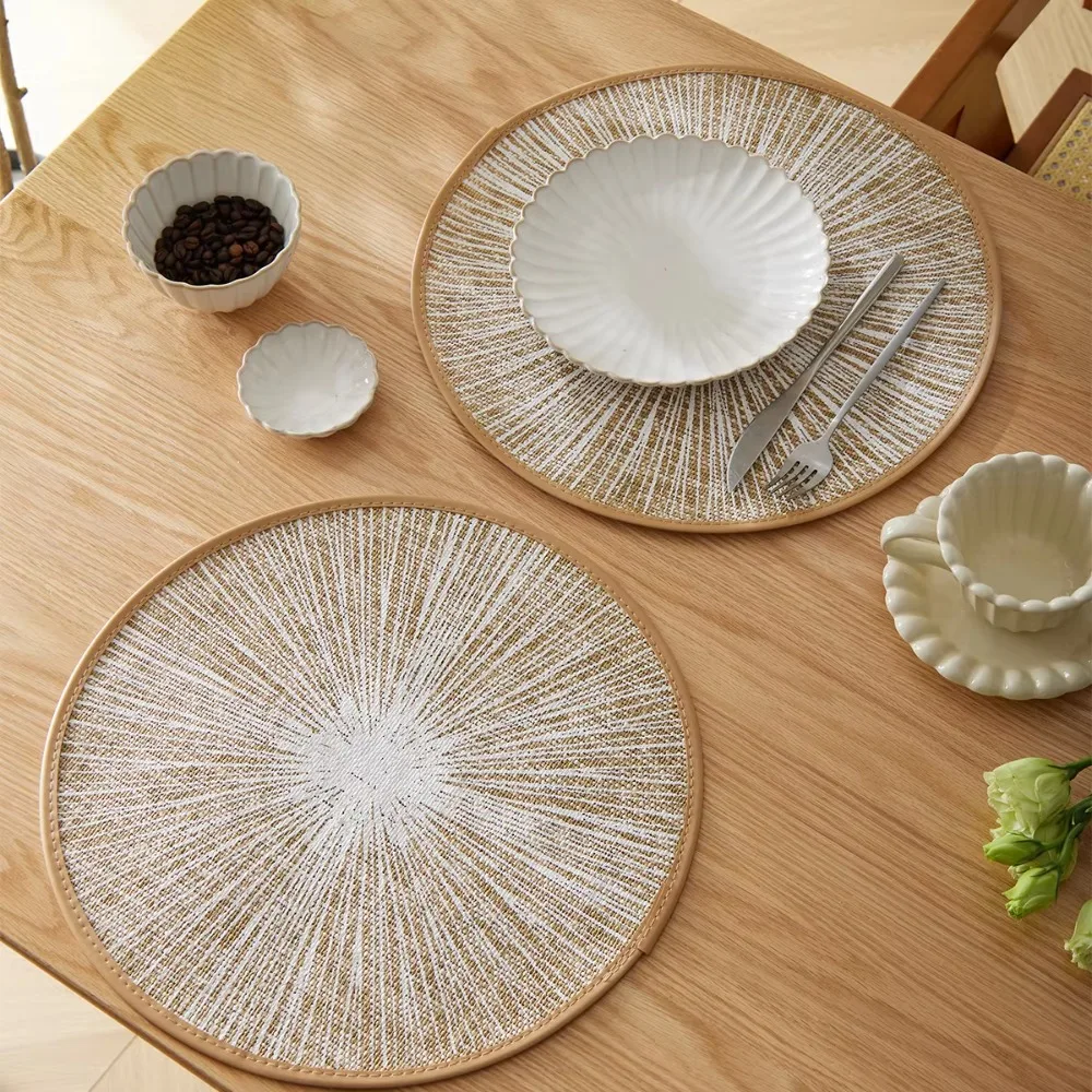 4PCS Ray Pattern Round Burlap Macrame Placemats Rustic Style Retro Dinnerware Mat 38CM Bohemia Jute Tableware Mat Wedding