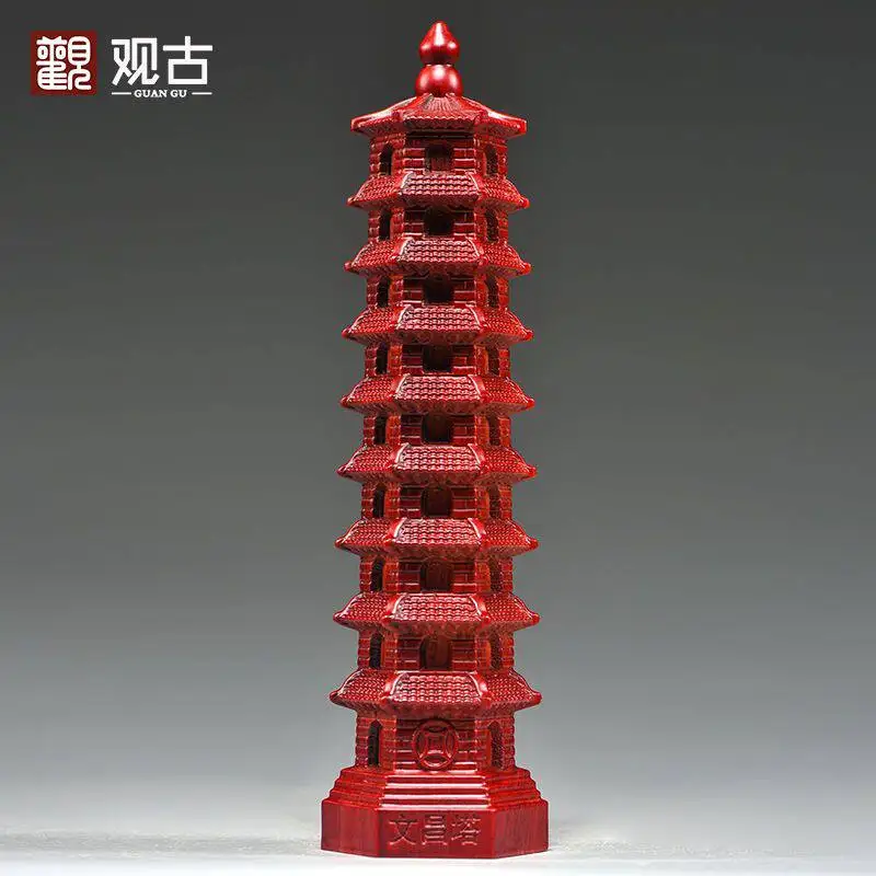 9 Tier 13 Tier Red Wenchang Tower Rosewood Wood Carving Craft Antique Style Home Decor Gifts
