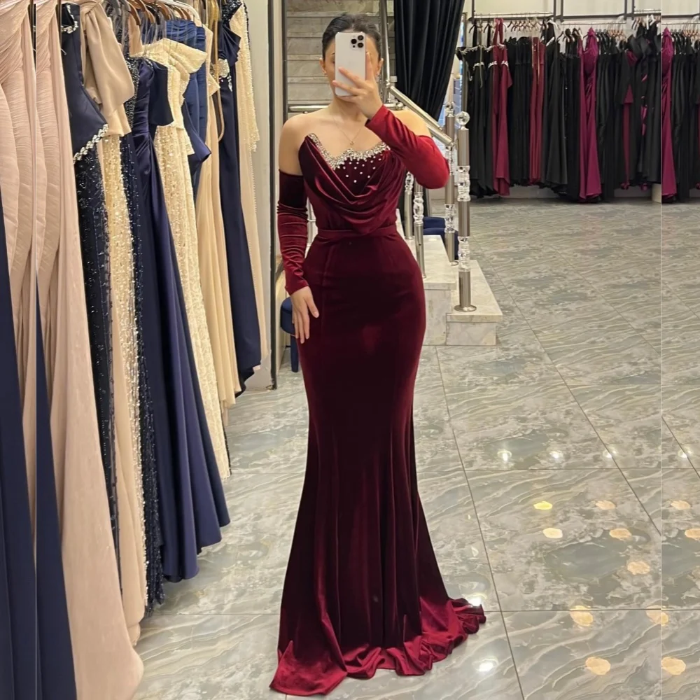

Customized Grace Draped Off-the-shoulder Mermaid Floor-length Women's Evening Gowns Bespoke Occasion Elegant Party Wedding