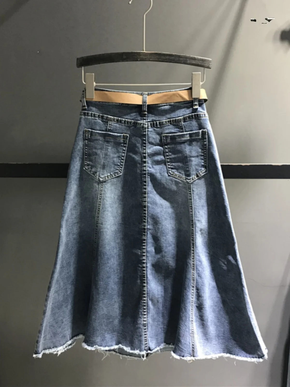 Denim Fishtail Skirt for Women Korean Style A Line High Waist Midi Skirt Wrap Hip All-match Slim Jeans Skirt Summer With Belt