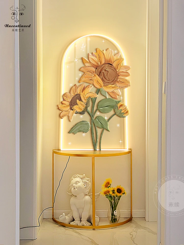 Cream Style Transparent Sunflower Entrance Decoration Painting Corridor LED High-end Hanging Painting Living Room Mural Light
