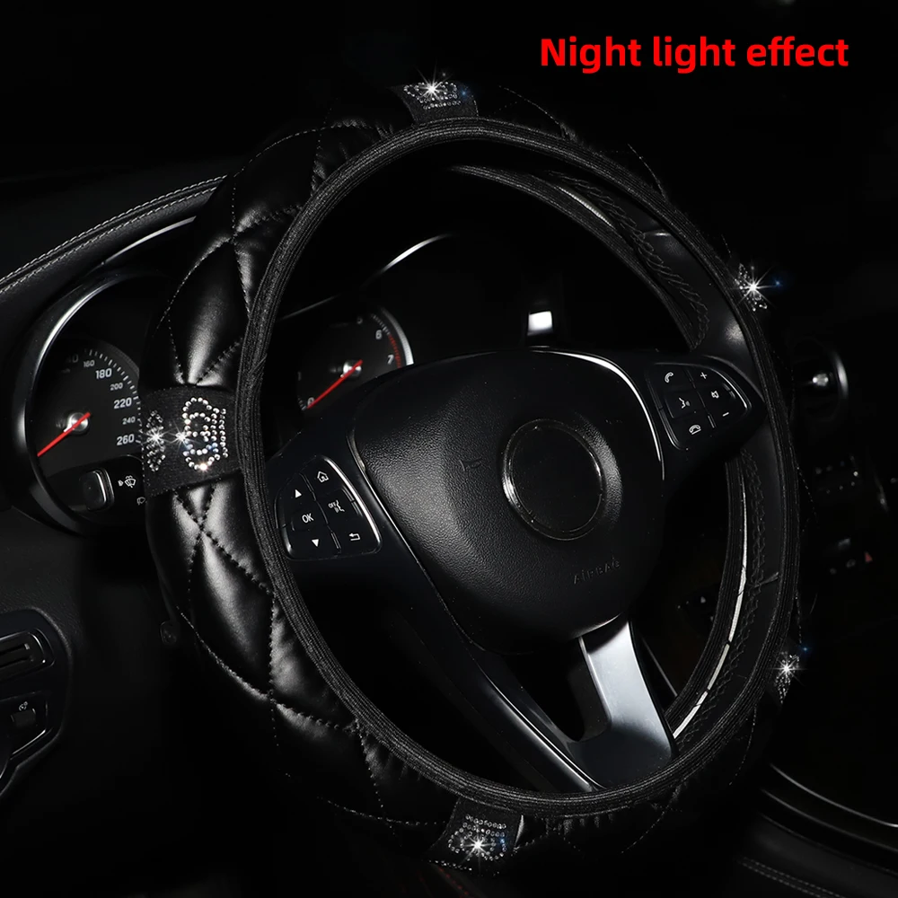 

1 faux sheepskin diamond crown Blingbling automotive supplies steering wheel cover without inner ring fits 14.5-15 inches