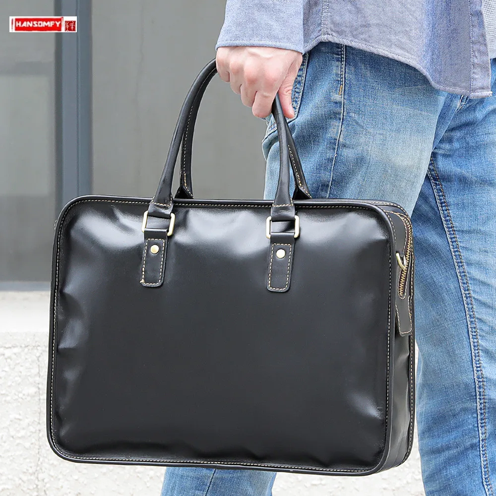 

Commuter Business Leather Men's Handbag Large Capacity Briefcase Computer Bag Casual Luxury Cowhide Shoulder Messenger Bags