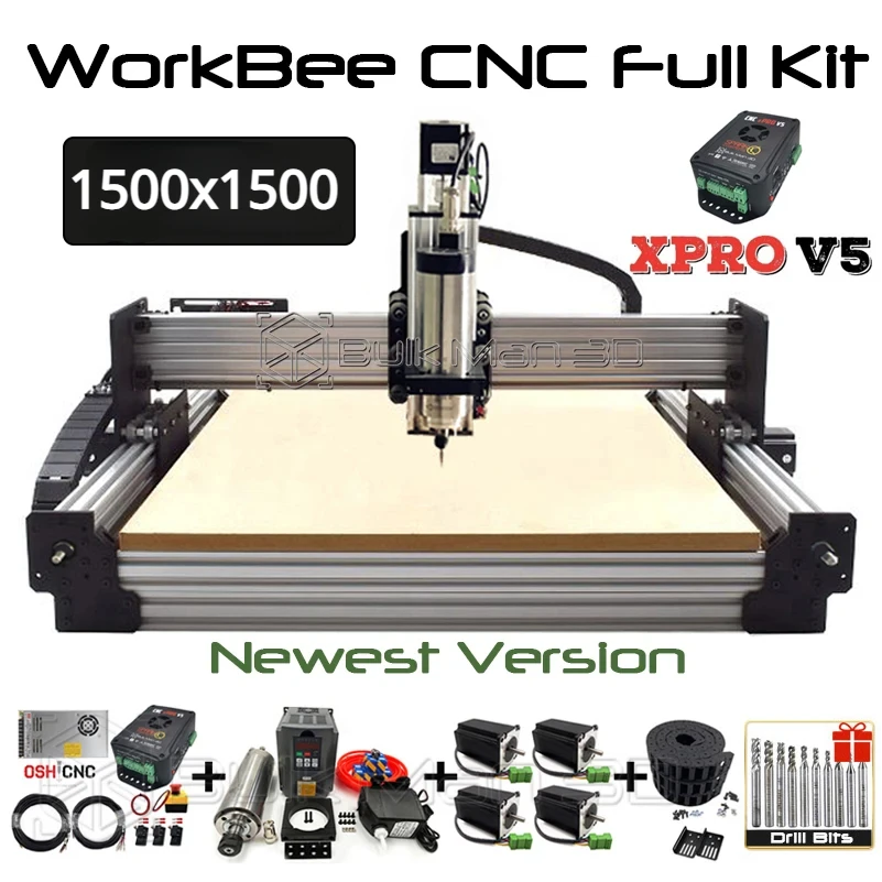 20% BulkMan3D Black 1500x1500 Newest V2.2 WorkBee CNC Router Machine Full Kit with xPRO V5 GRBL Control System CNC Wood Router