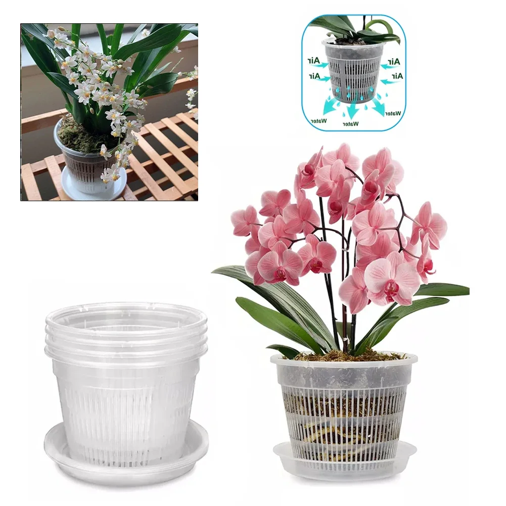 16*14cm Orchid Pot Flower Pot With Saucers Guides Root Growth Stable Saucers Clear Plastic Pots Drainage Holes