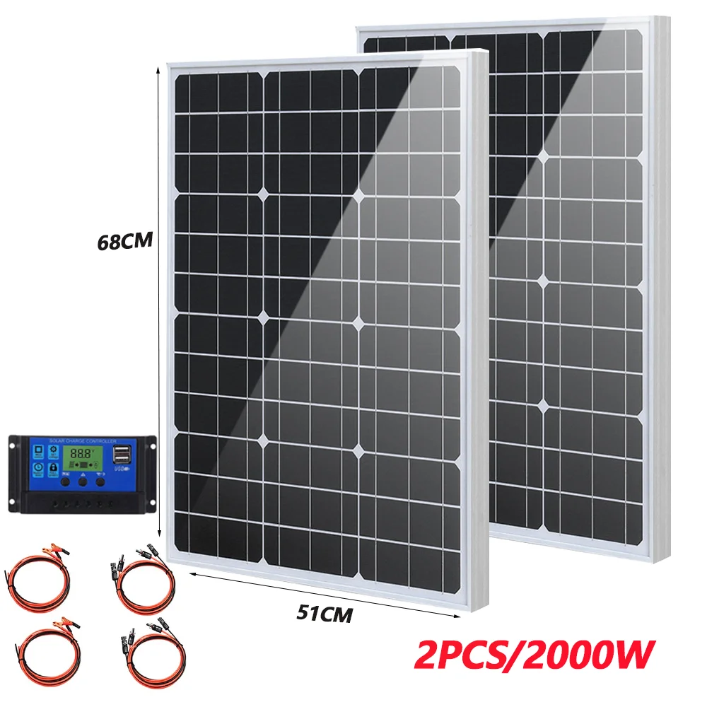 1000W 2000W 3000W Solar Panel 18VHigh Efficiency Rigid Waterproof Power Bank Glass Charging Outdoor Solar Cells For Home Camping