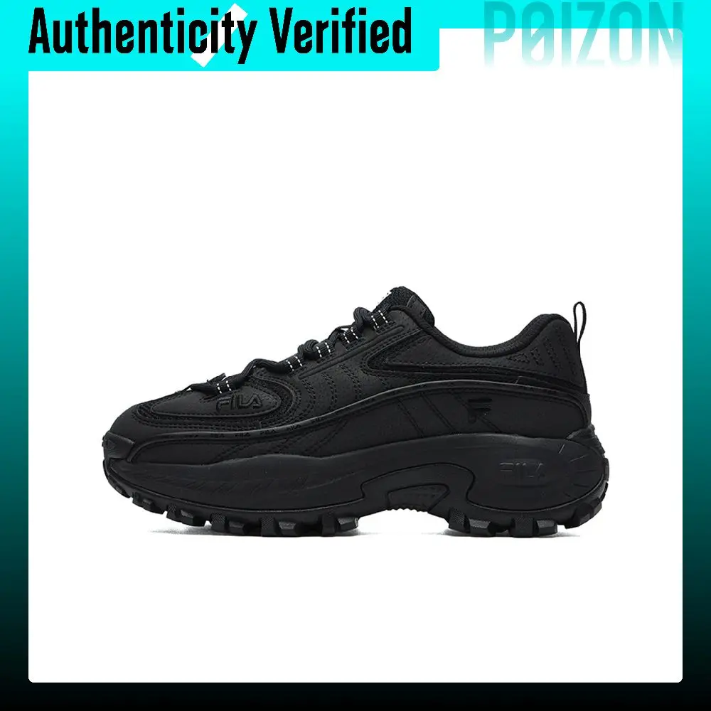 FILA Fashion Sneakers Textile, Synthetic Leather Cushioning Abrasion Resistant Low top Casual Shoes Women's Black F12W144136FBK