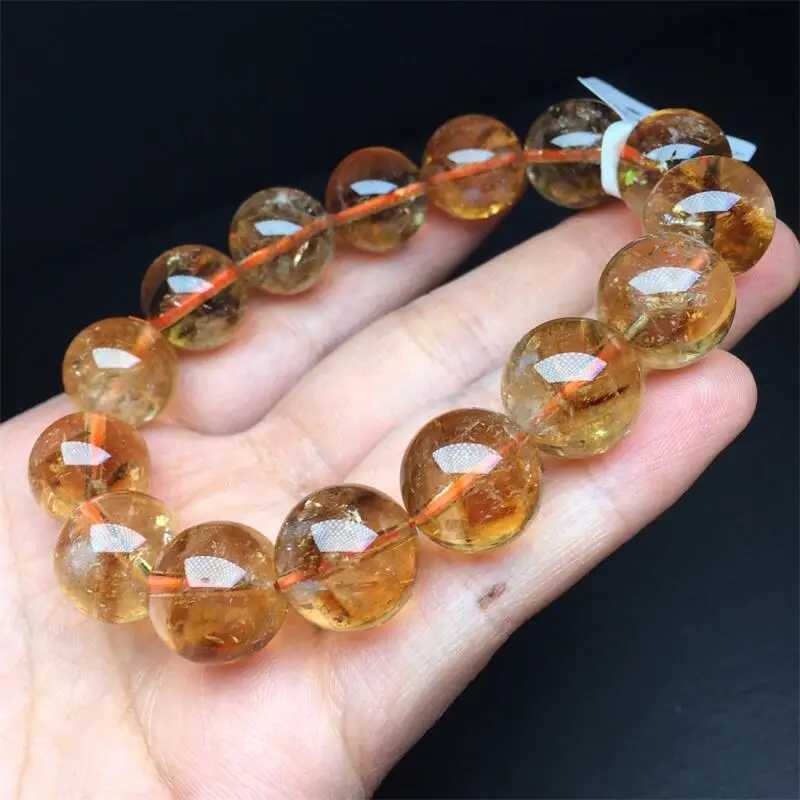 

13.5MM Natural Citrine Quartz Bracelet Handmade Women Healing Gemstone Crystal Strand Lovers Girlfriend 1PCS