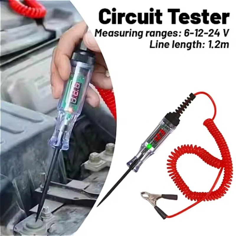 Automotive Test Light Digital LED Circuit Tester 6V/12V/24V Auto Electric Tester Light Tool With Voltmeter And Probe