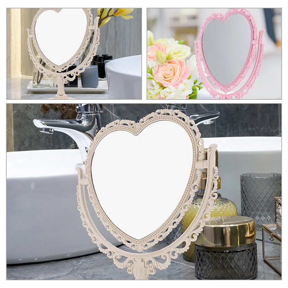 2Pcs Aesthetic Heart Shaped Desk Mirror Cute Vanity Mirror for Girls Women Professional Makeup Artists Gift Choice