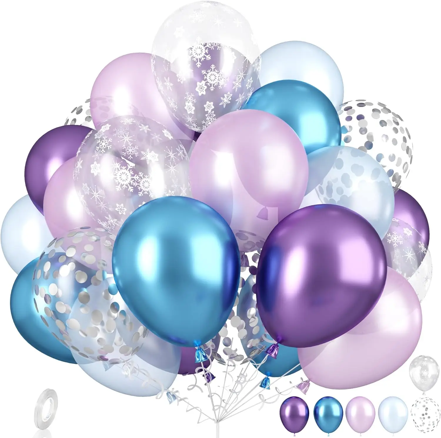 30pcs Frozen Princess Balloon set, Purple blue Snow latex balloon Confetti balloon, birthday party decoration