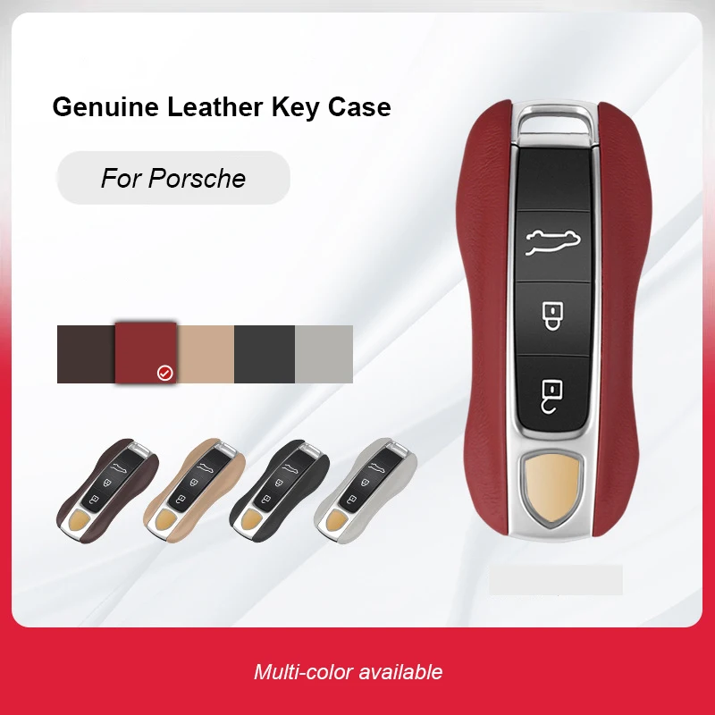 Luxury Genuine Leather For Porsche Boxster Cayman Panamera Cayenne Macan 718/911 Taycan Car Key Case Cover Protective Keychain