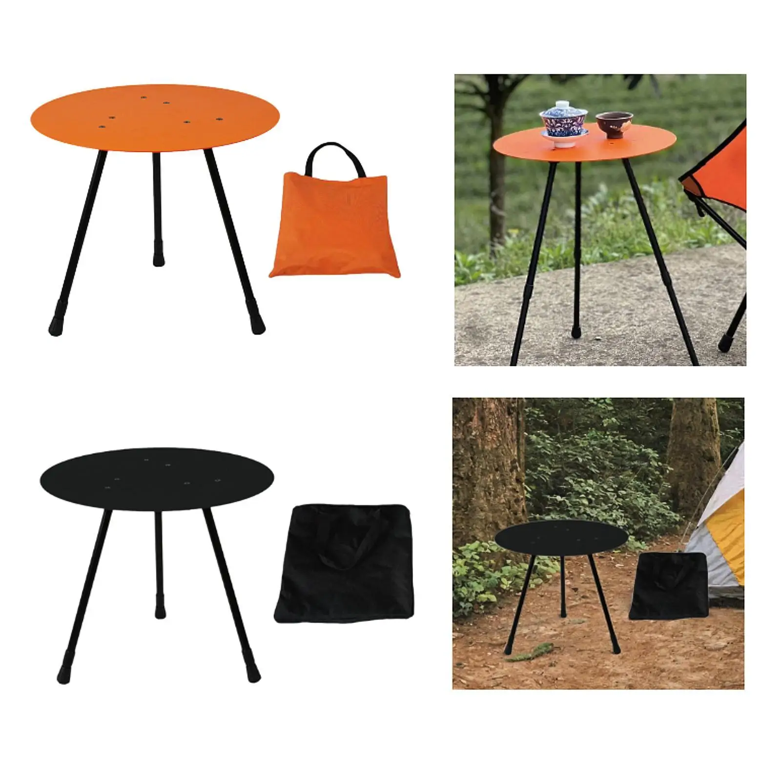 Foldable Round Table Telescopic Holder with Bag Picnic Table Three Legged Dining Table for Party BBQ Outdoor Backyard Fishing