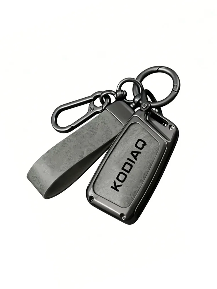 Etui na kluczyk samochodowy ze stopu cynku do Skoda Kodiaq 2020 2021 2023-2025, ochraniacz na pilot, skórzany brelok do kluczy. — 2
