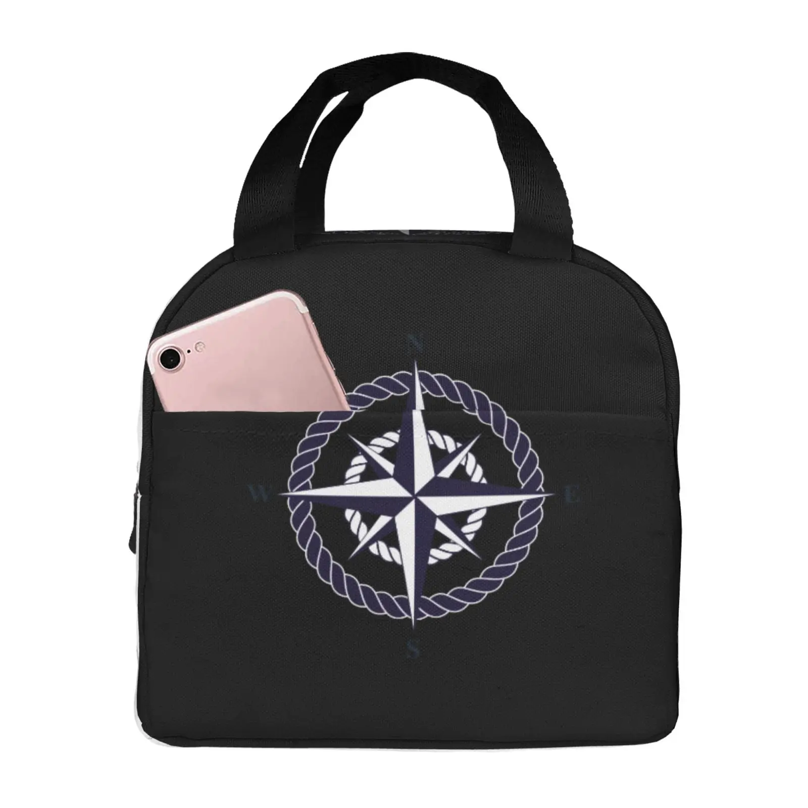 Navigation Compass Pattern Lunch Bags Insulated Bento Box Lunch Tote Leakproof Picnic Bags Thermal Bag for Woman Girl School