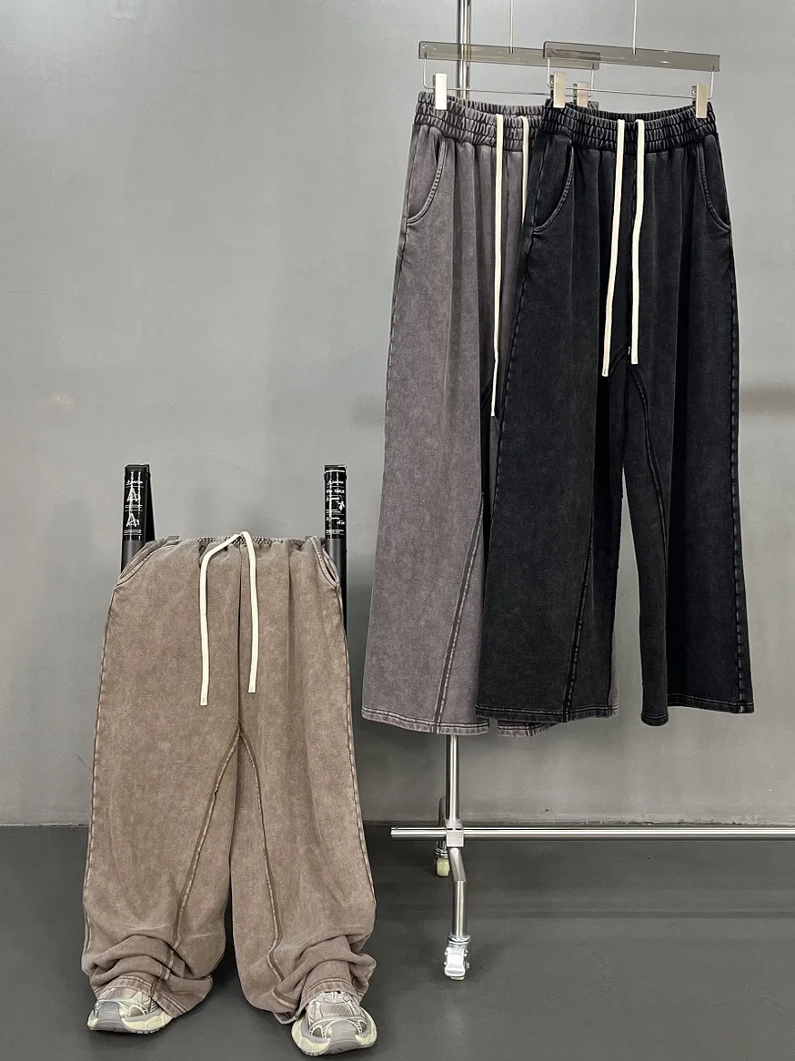 

Artiemaster Vintage Streetwear Heavyweight Sport Trousers Casual ape Hip Hop Sle Elastic Waist Long Straight Leg Pants