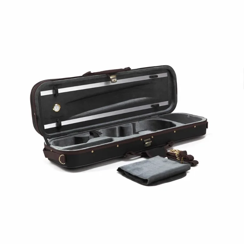 

Brown trimmed, melted, with hygrometer, copper lock, shoulder strap, high-quality fabric violin case.