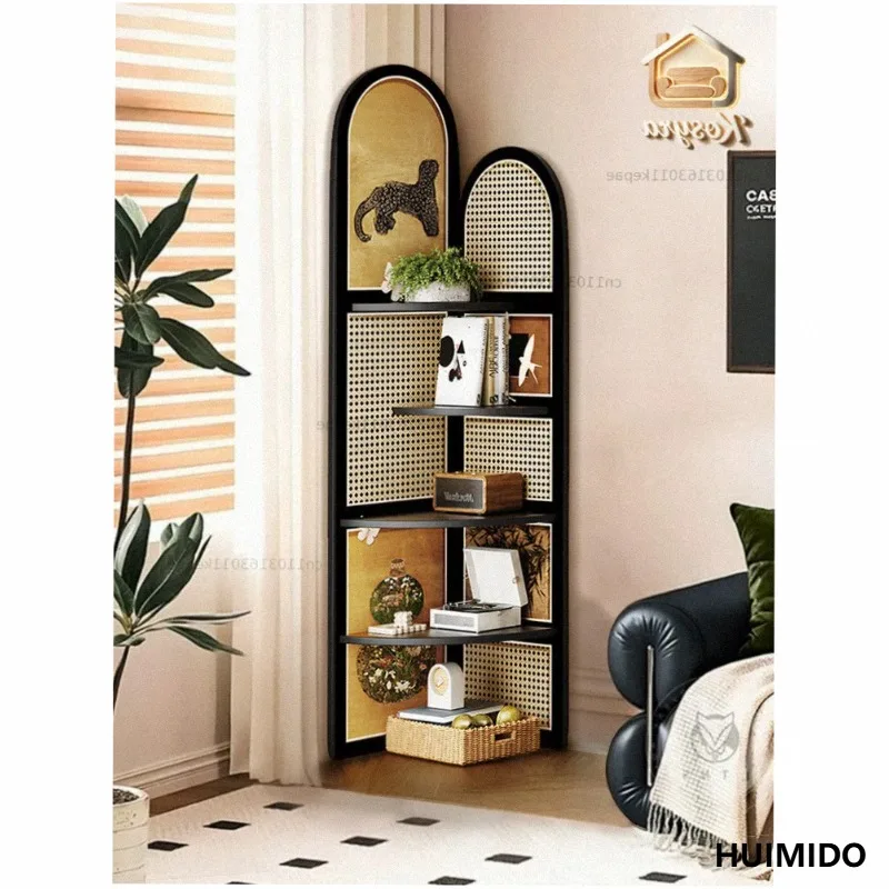 Living room corner shelf retro corner ornament corner multi-layer storage medium antique vertical version floor triangle