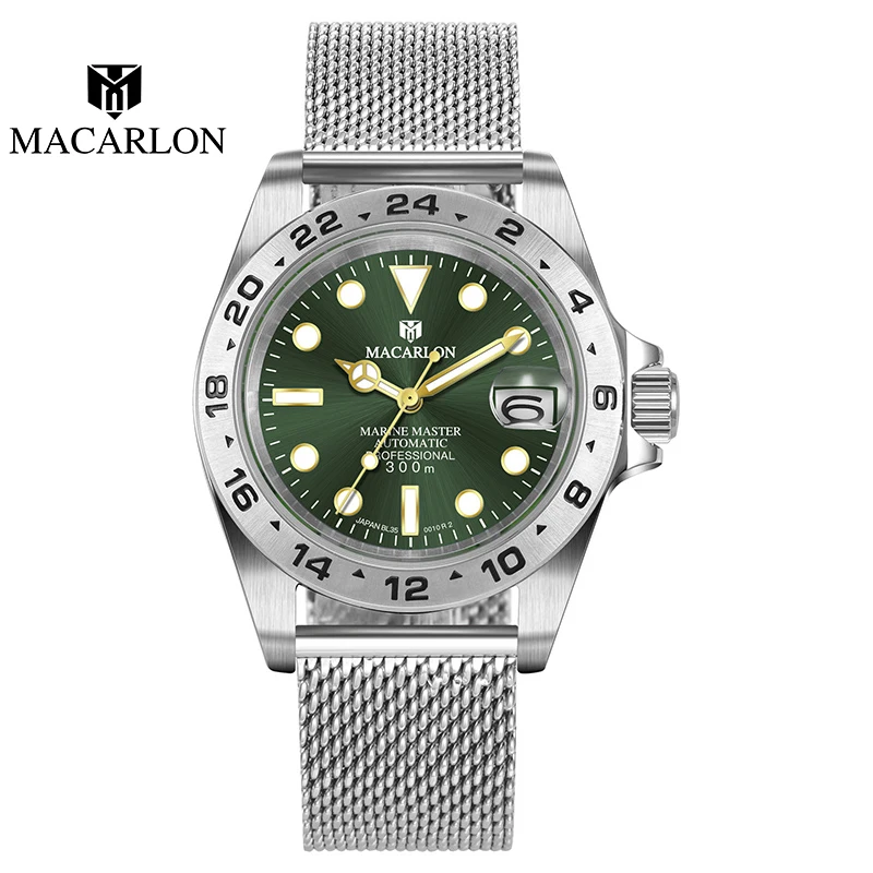 MACARLON 2026 New Luxury Men's Watch NH35 Automatic Movement Luminous Dial Sapphire Crystal Glass Stainless Steel Business Wrist