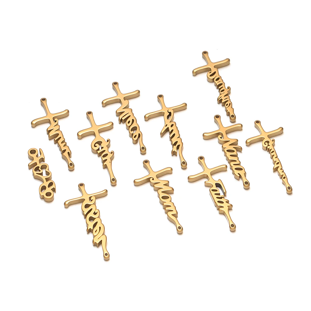 5 Stück Edelstahl Gold Kreuz-Anhänger Familienmitglieds-Buchstaben-Anhänger für Schmuck, Ohrringe, DIY-Halsketten, Armbänder und Zubehör – Detail 2