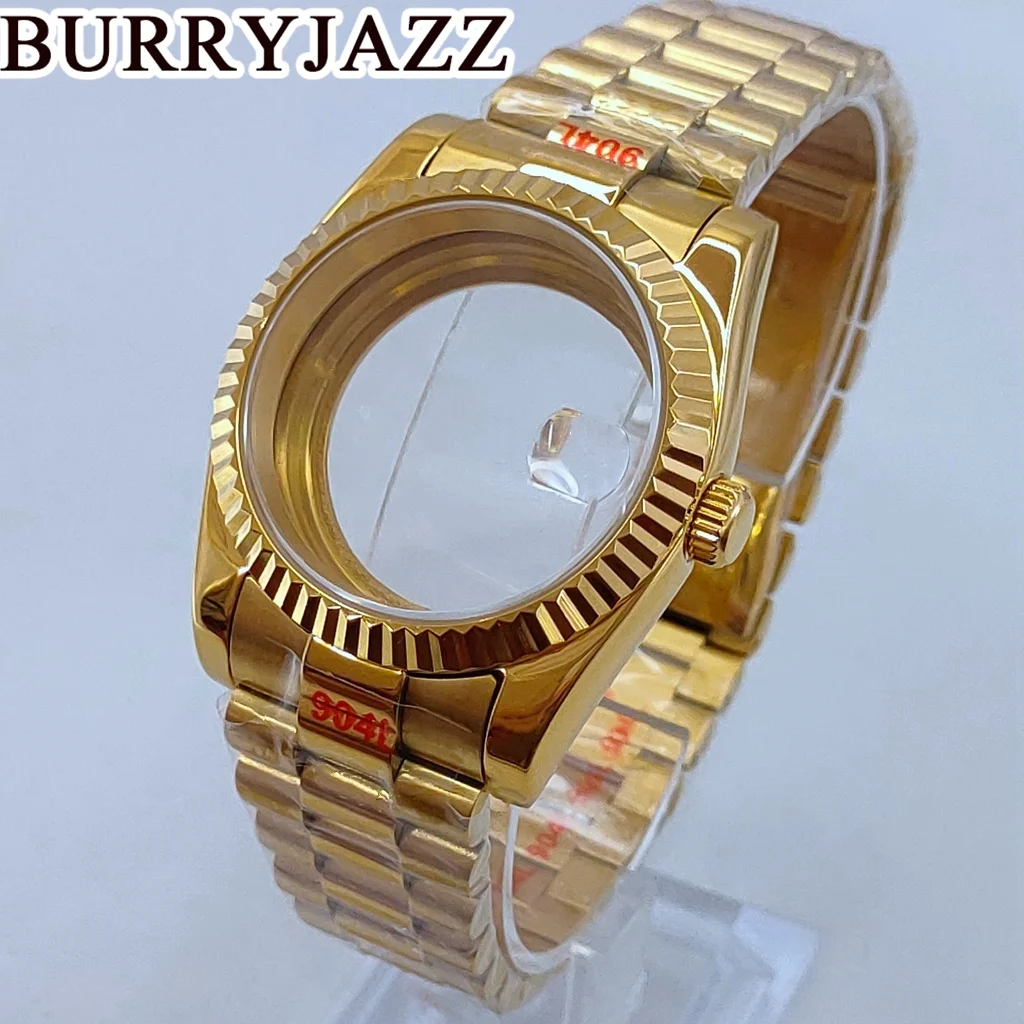 BURRYJAZZ 36mm 40mm NH35 NH36 NH34 NH38 NH70 NH72 Watch Case Waterproof  Sapphire Crysta Golden Presidential Bracelet