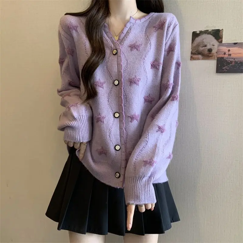 Long Sleeved Knitted Sweater Loose Cardigan Sweater Fashionable Short Top Trendy