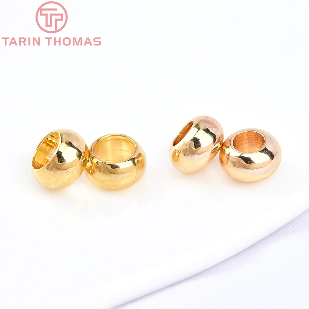 (2914) 20PCS 6x3MM 6x3.5MM 24K Gold Color Brass Round Large Hole Beads Bracelet Beads High Quality Diy Jewelry Accessories