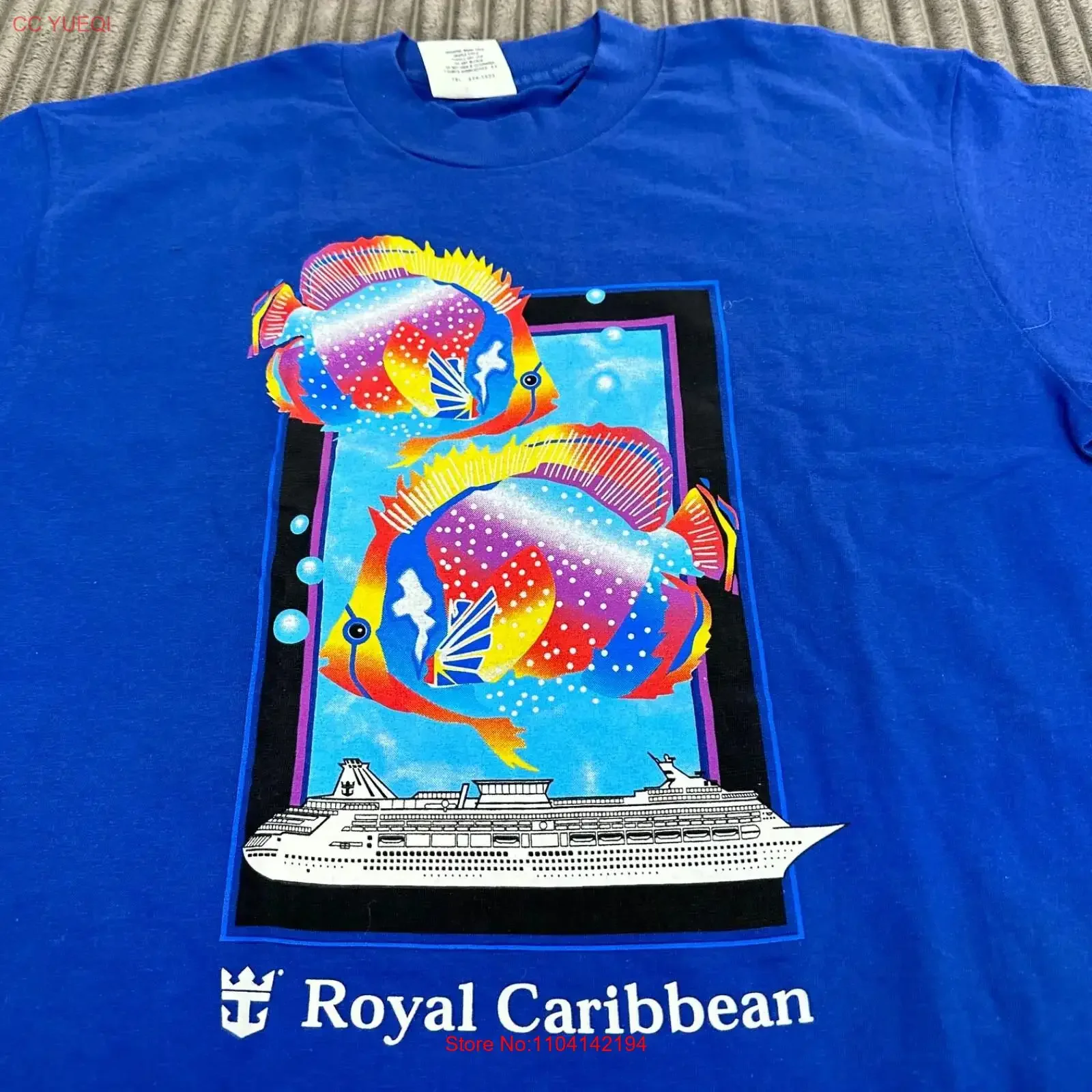 VIntage Royal Caribbean T Shirt Mens L Blue Cruise Tropical Fish Cotton Panama vintage Washed Breathable Versatile Stretched