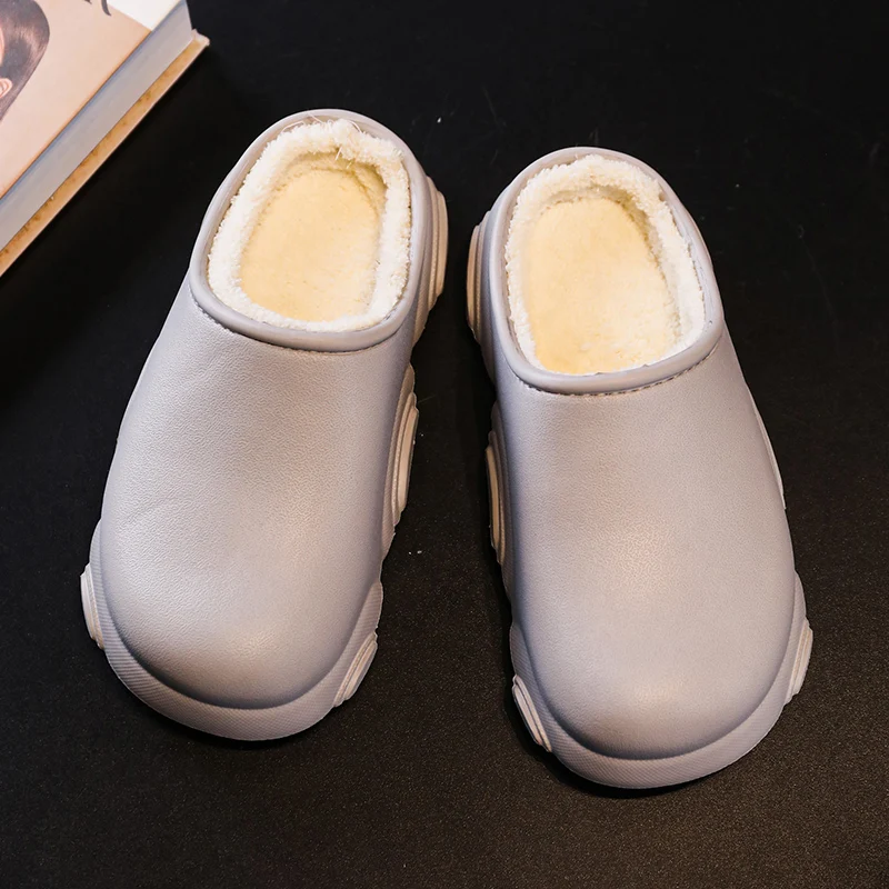 Winter Cotton Slippers Plush Lining Indoor Bedroom Shoes Warm Cotton Shoes Outdoor Waterproof Women Men Slipper Slip on EU 36-45