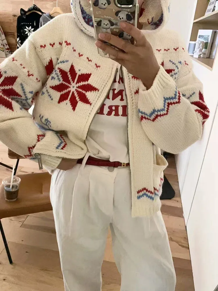 

Повседневное толстое вязаное пальто с длинными рукавами и принтом, осень-зима, женские толстовки, свитер на молнии, элегантная женская верхняя одежда с карманами для поездок на работу