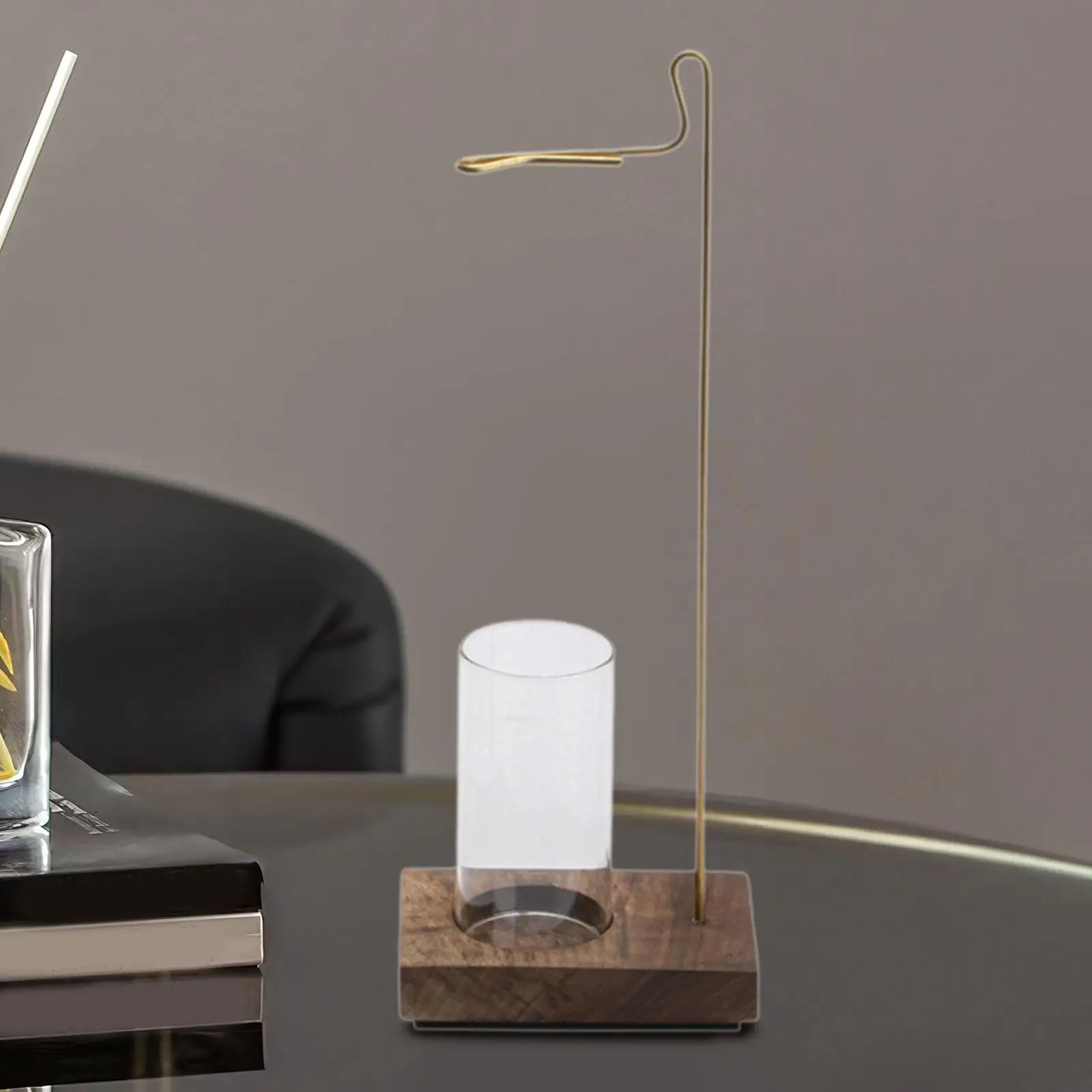 Upside Down Incense Burner Anti-ash Flying Incense Sticks Holder Wood Base with Glass Ash Catcher Desktop Incense Burner Holder